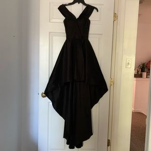 Black Off the Shoulder Evening High Low Gown